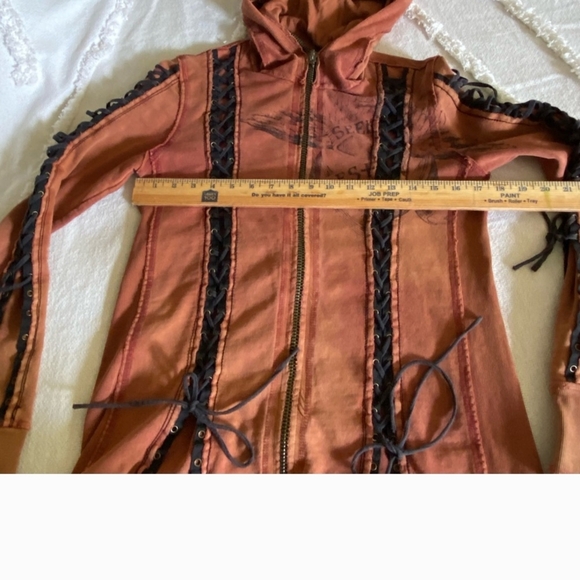 SALVAGE Y2K Corset Lace Up Sleeves Distressed Grunge Hoodie. L - Picture 6 of 12